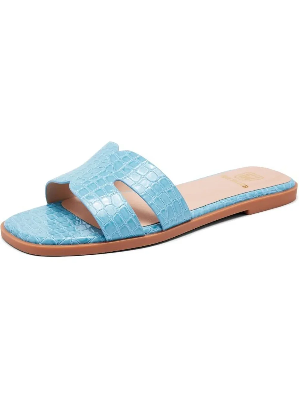 Women's Green Flat Comfortable Slides Fashion Square Open Toe Slip Beach Sandal
